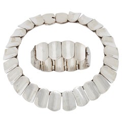 Silver Heavy Panel Design Bracelet Necklace Suite