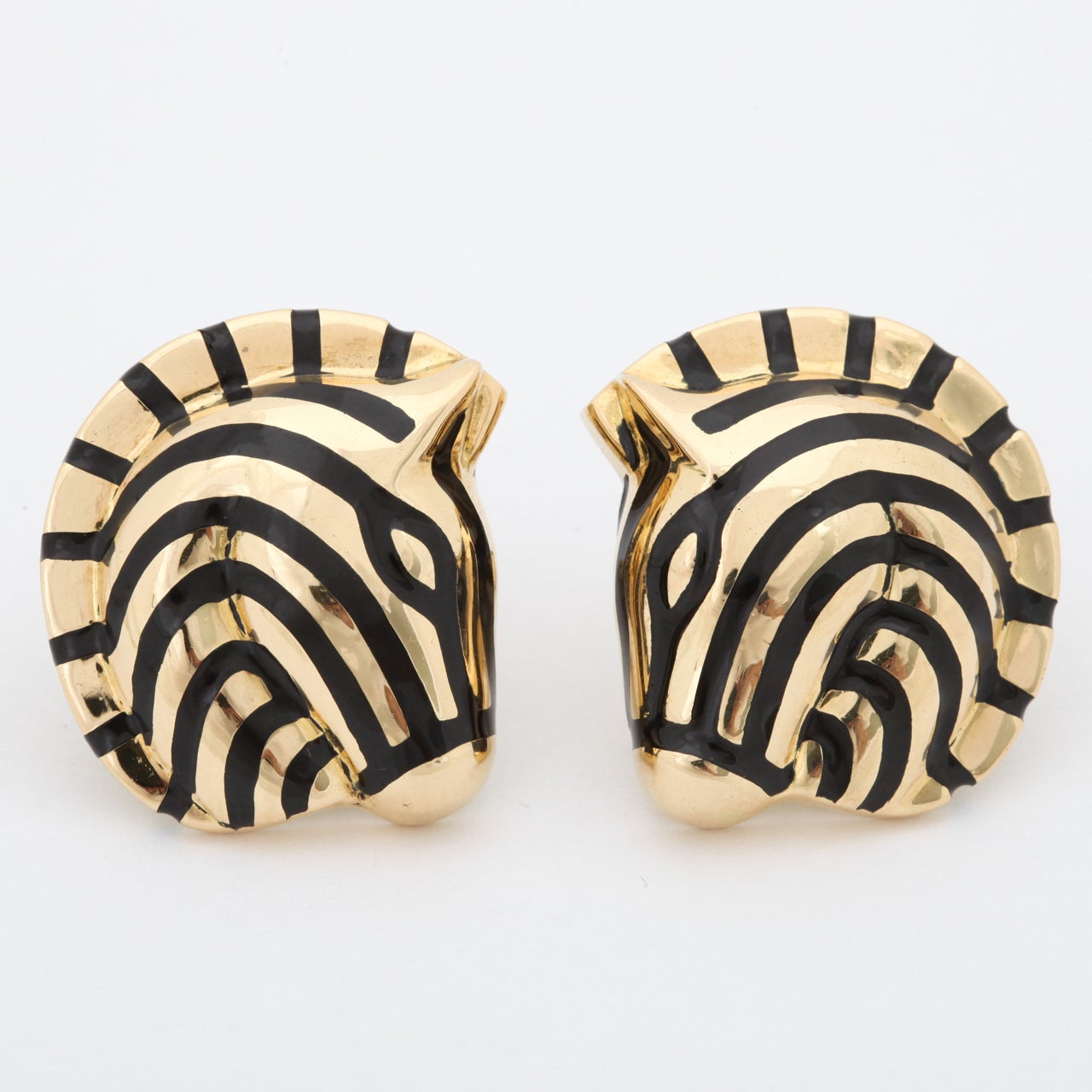 JUDITH LIEBER Gold And Black Enamel Zebra earrings at 1stDibs