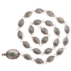A Patterned Navajo Belt of Silver and Turquoise