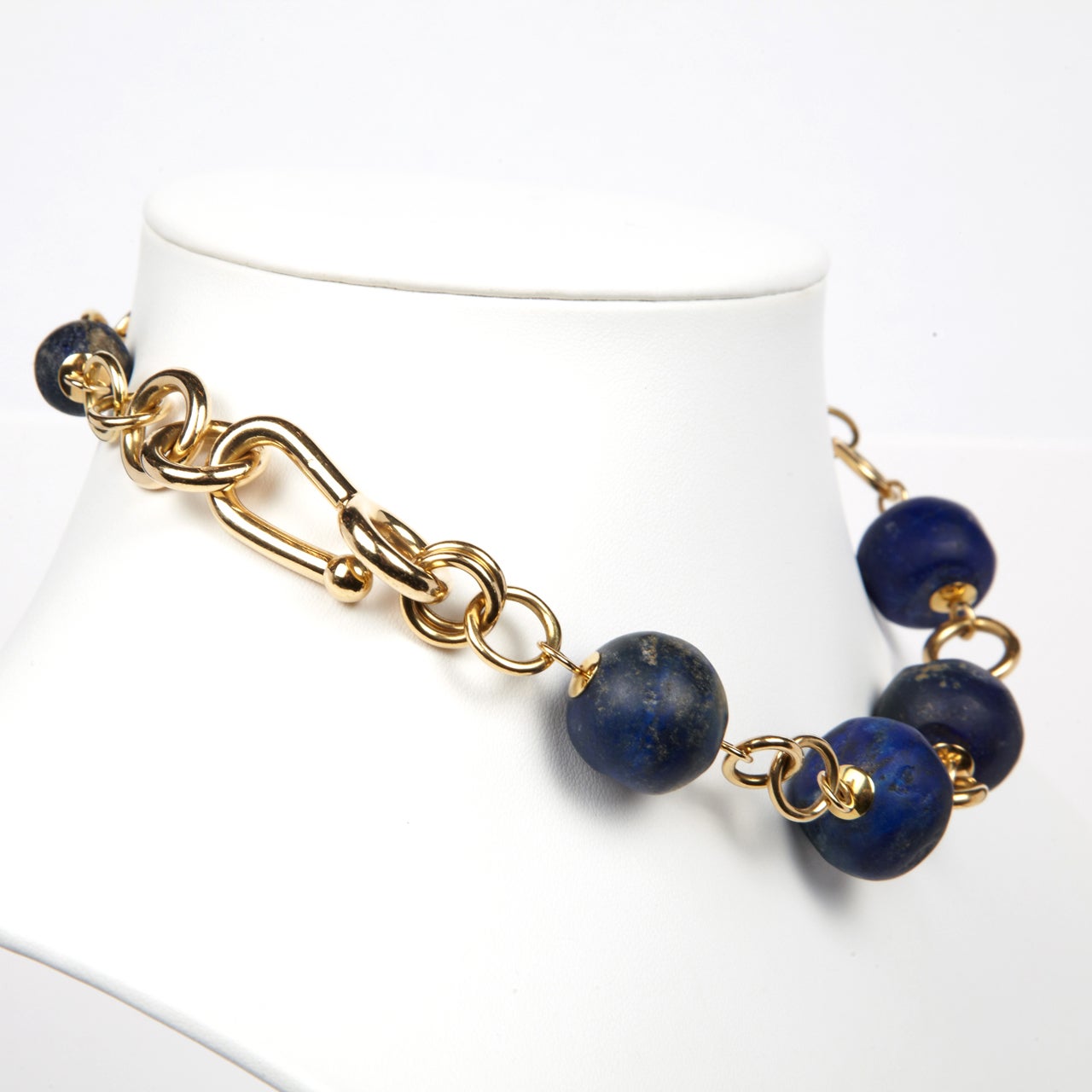 Women's Antique Lapis Lazuli Bead And Gold Necklace For Sale