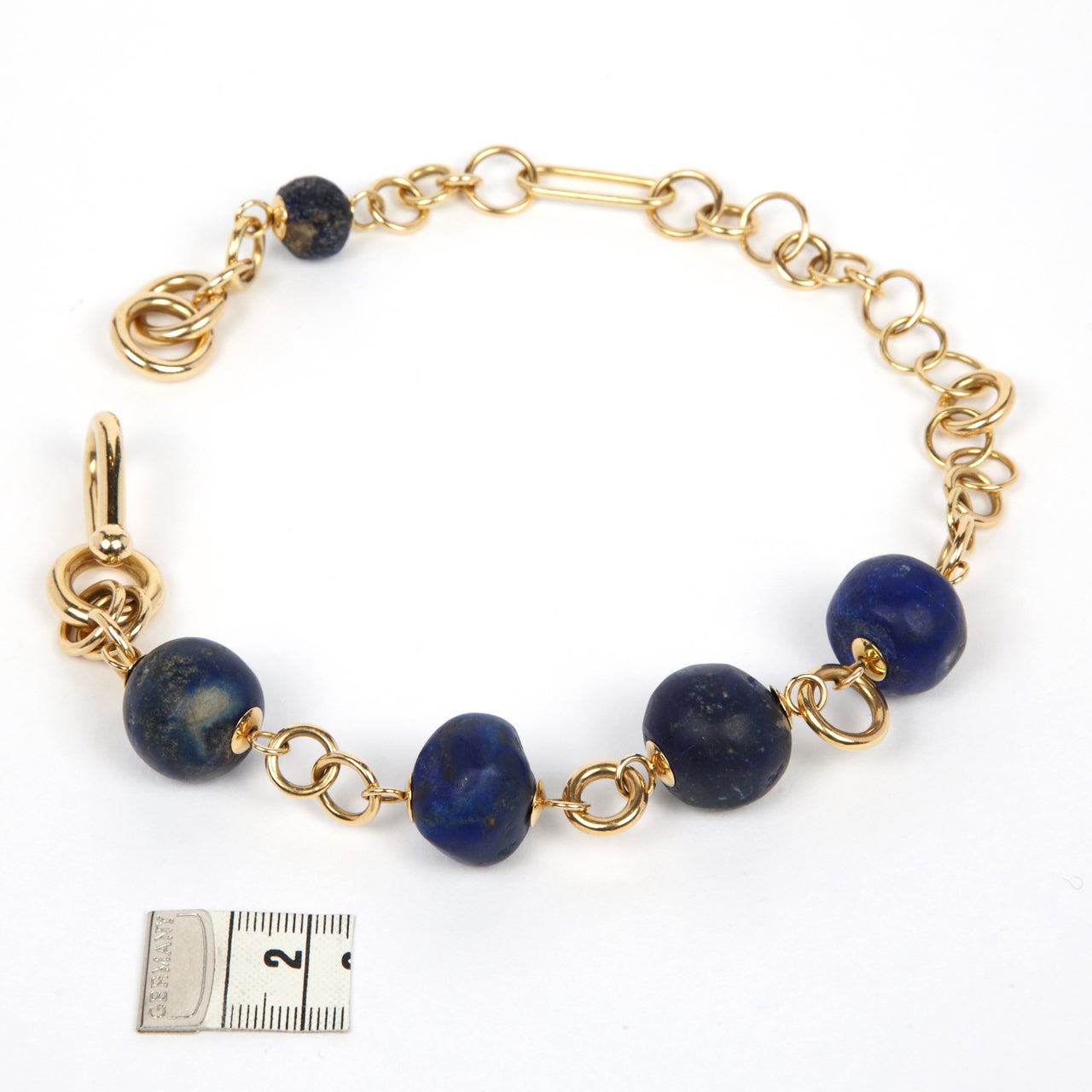 Antique Lapis Lazuli Bead And Gold Necklace For Sale 3