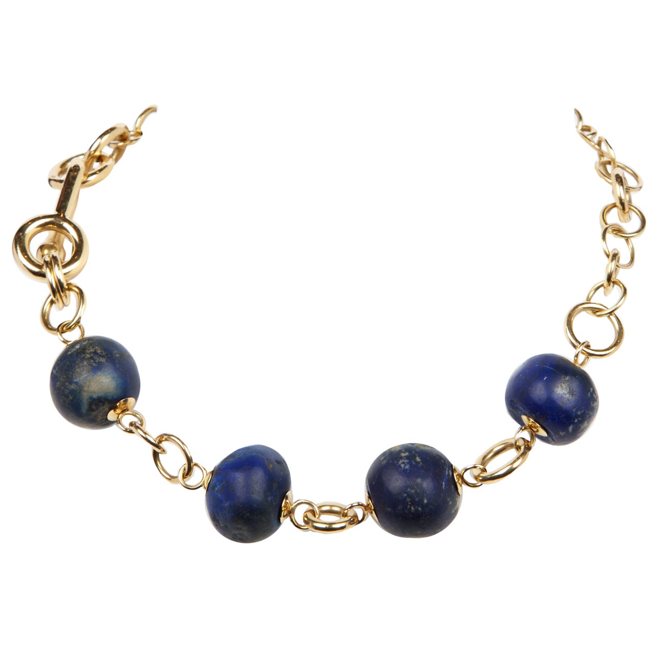Antique Lapis Lazuli Bead And Gold Necklace For Sale