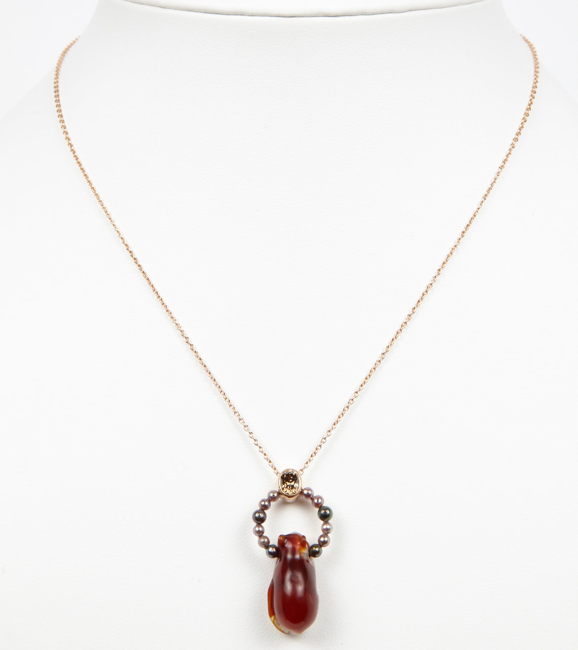 Gold Pendant With Roman Mouse, Natural Pearls & Brown Diamond