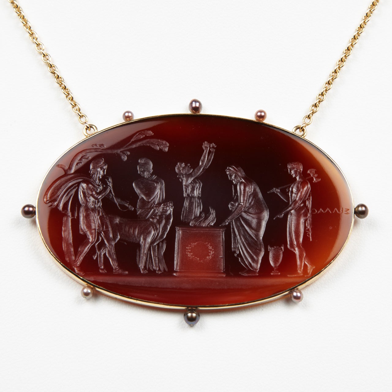 18th Century Sard Intaglio Pendant With Natural Pearl