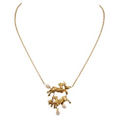 Gold Necklace With Deer Menukis And Diamonds