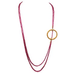 Ruby Beads Sautoir With Antique Gold Bracelet Clasp