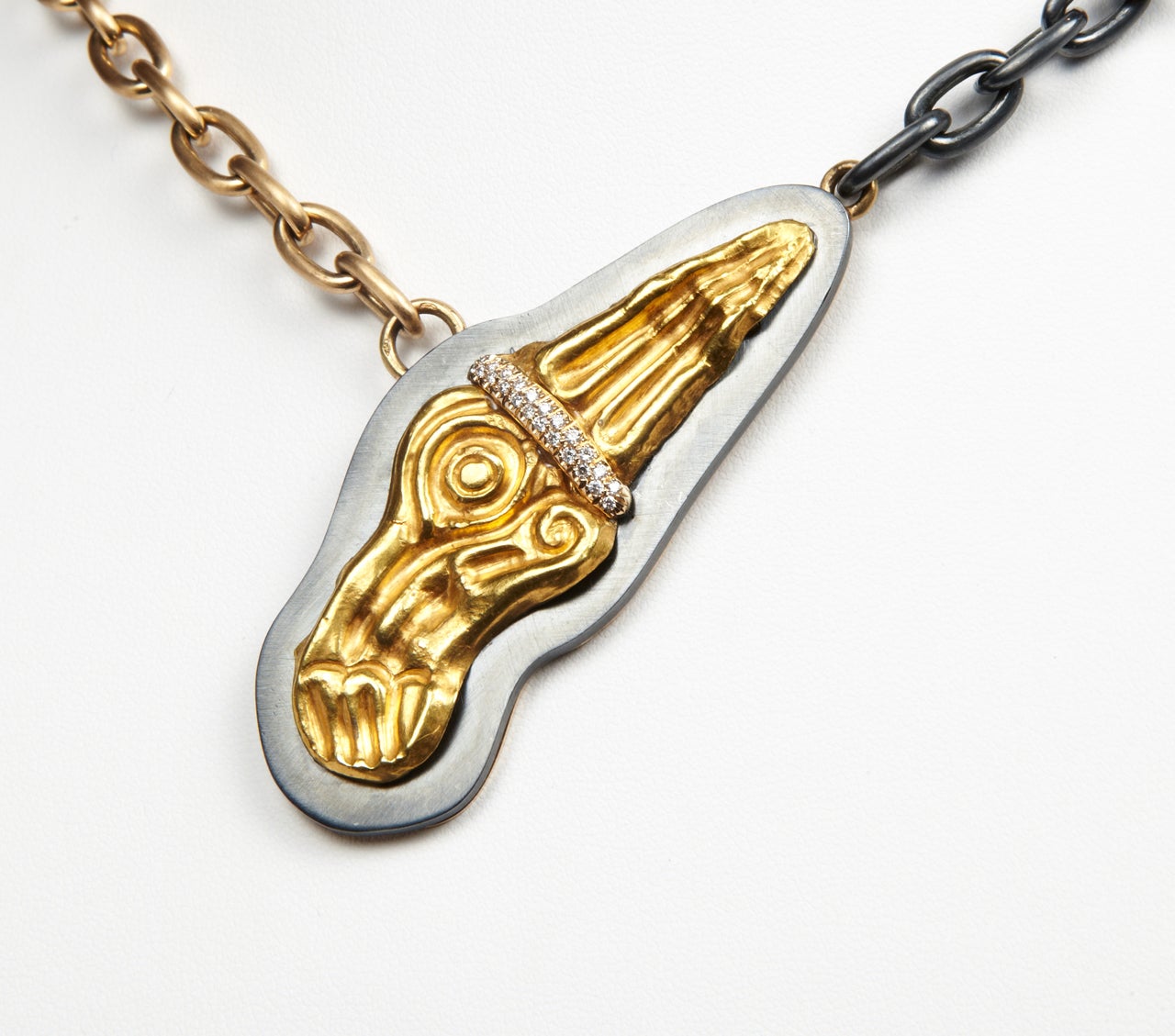 Gold Necklace With Antique Eurasian Art Griffin Head