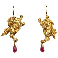 Gold Earrings With Menukis And Rubies