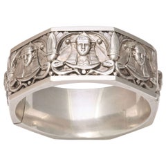 Vintage Sphinxes Galore on An Egyptian Revival Silver Bangle Bracelet