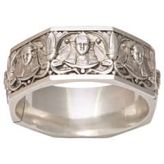 Sphinxes Galore on An Egyptian Revival Silver Bangle Bracelet 10