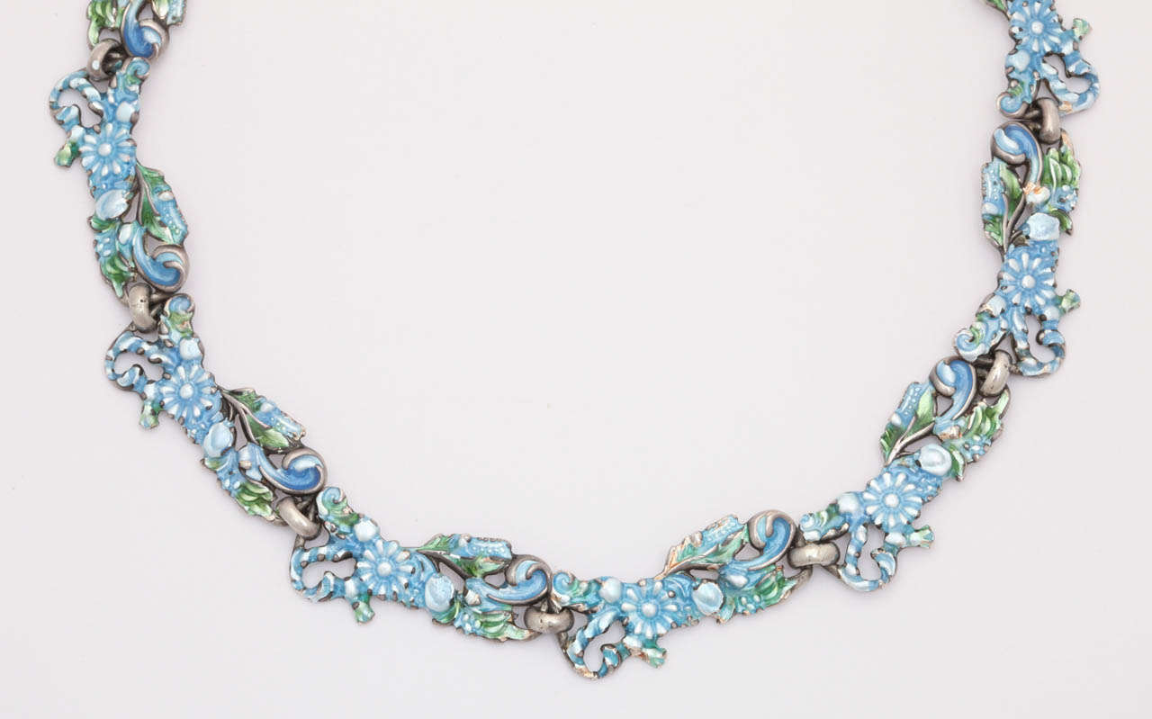 Ribbons of Flowers on a Margot Sky Blue Necklace In Excellent Condition In Stamford, CT