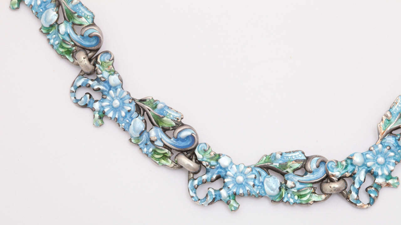 Ribbons of Flowers on a Margot Sky Blue Necklace 1