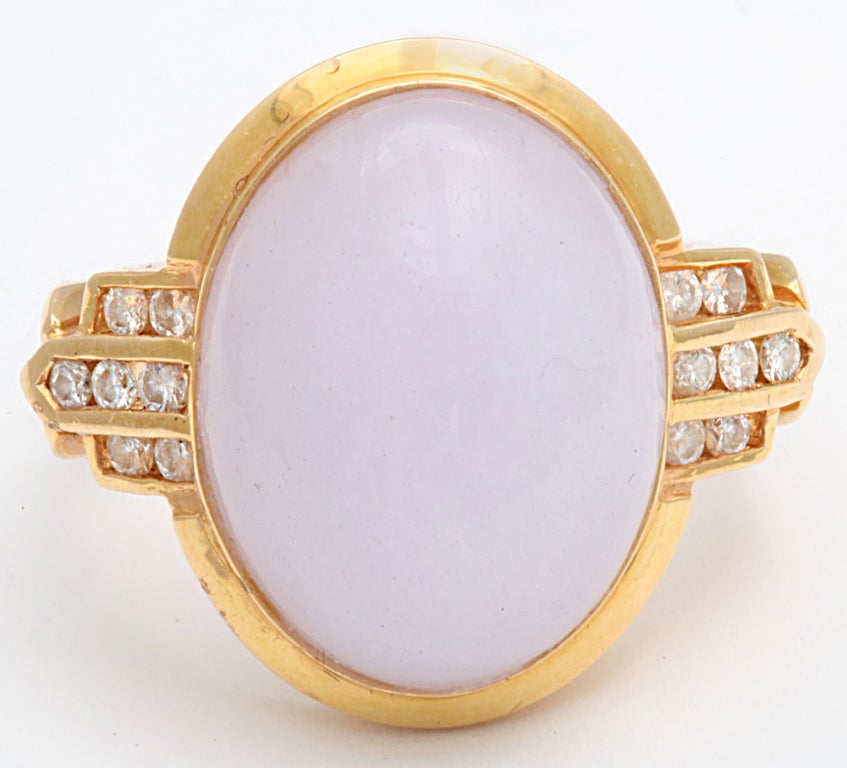 Retro Lilac Jade and Diamond  GOLD Ring For Sale