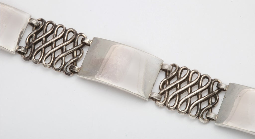 Women's or Men's Georg Jensen Silver Alternating Link Bracelet For Sale