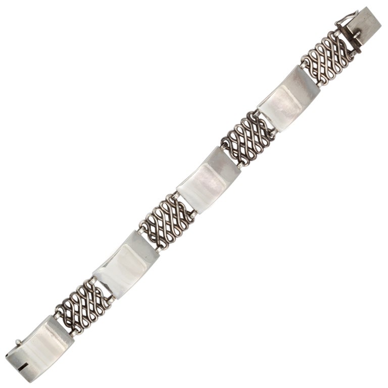 Georg Jensen Silver Alternating Link Bracelet For Sale