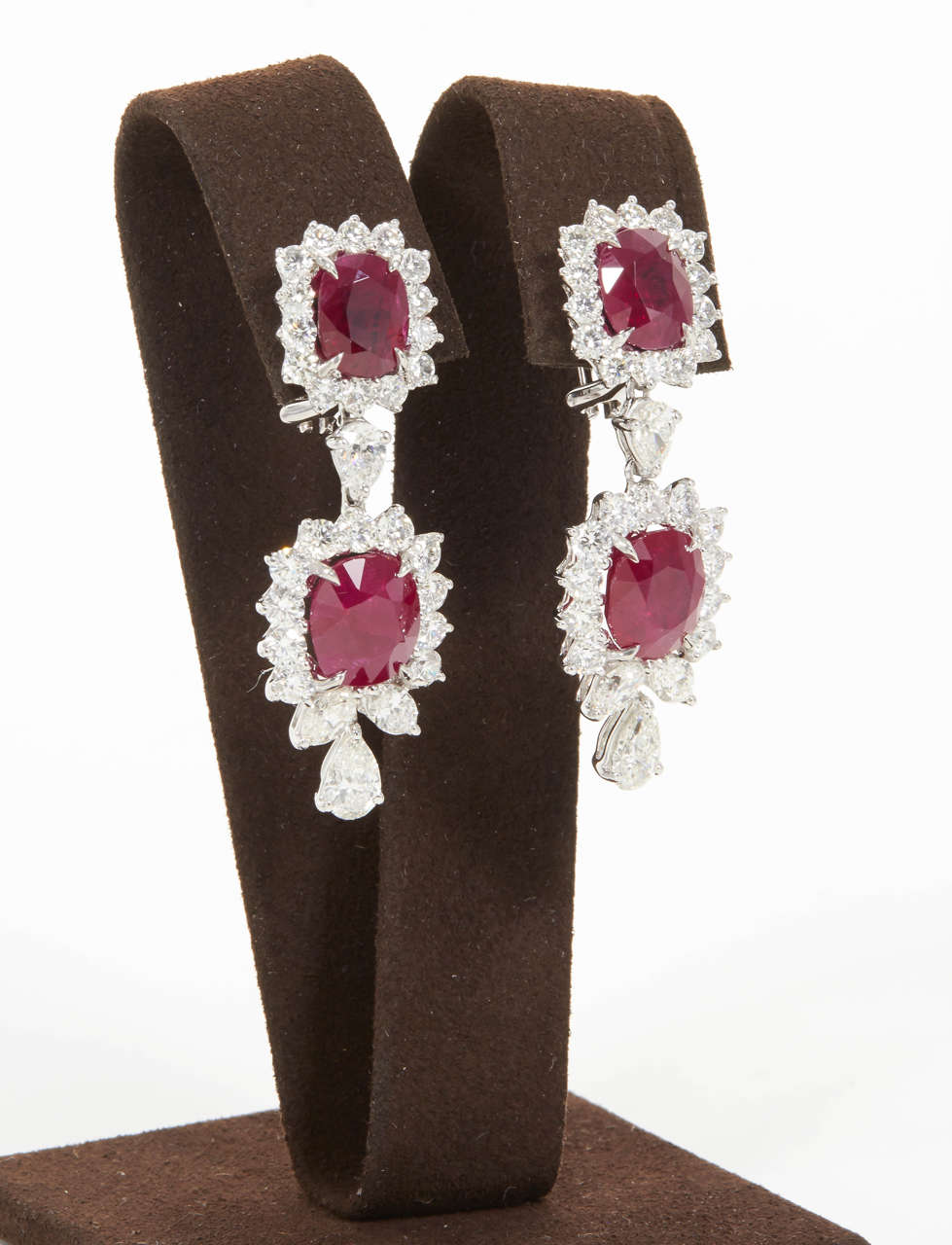 Magnificent Burma Ruby Diamond Double Cluster Earrings In New Condition In New York, NY