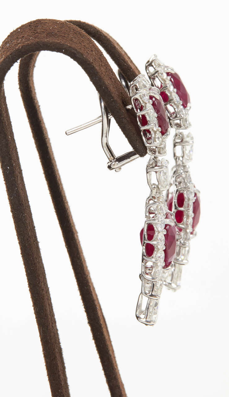 Women's Magnificent Burma Ruby Diamond Double Cluster Earrings