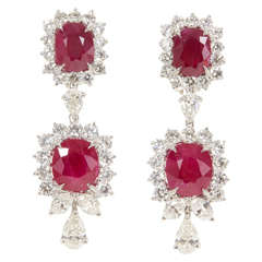 Magnificent Burma Ruby Diamond Double Cluster Earrings