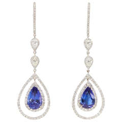 Rare Royal Blue Tanzanite Diamond Gold Drop Earrings 8