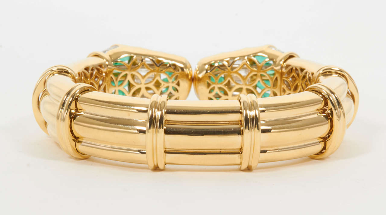 Women's Green Emerald Diamond Gold Cuff