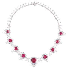 Magnificent Ruby Diamond Cluster Necklace