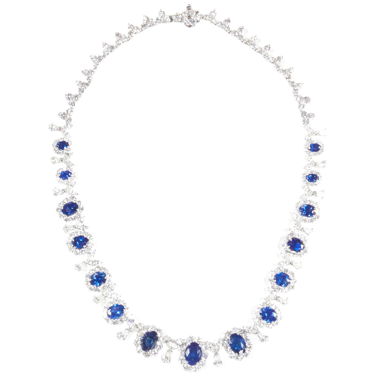 Classic Sapphire Diamond Gold Necklace For Sale at 1stDibs