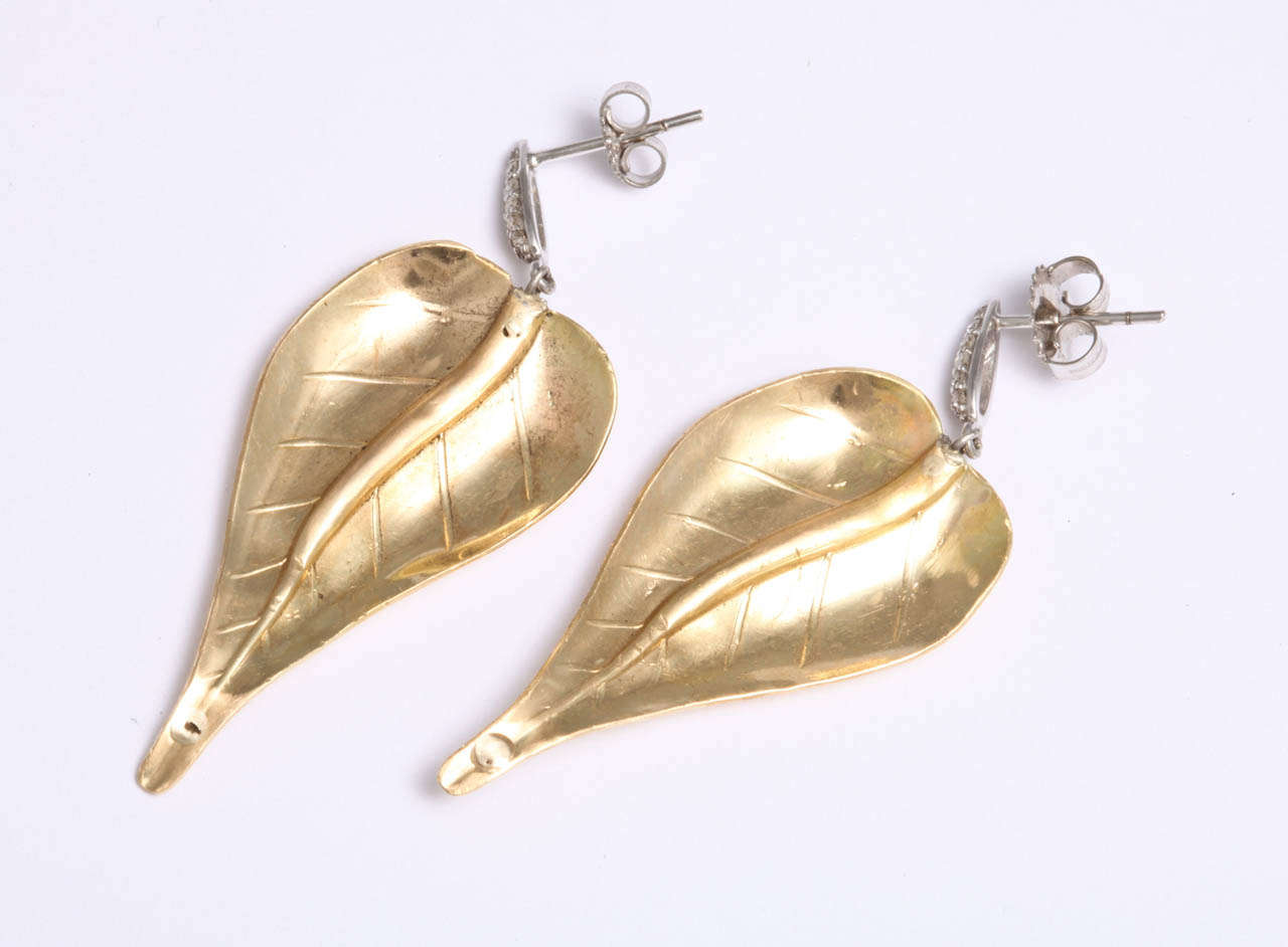 Diamond Leaf Earrings For Sale 1