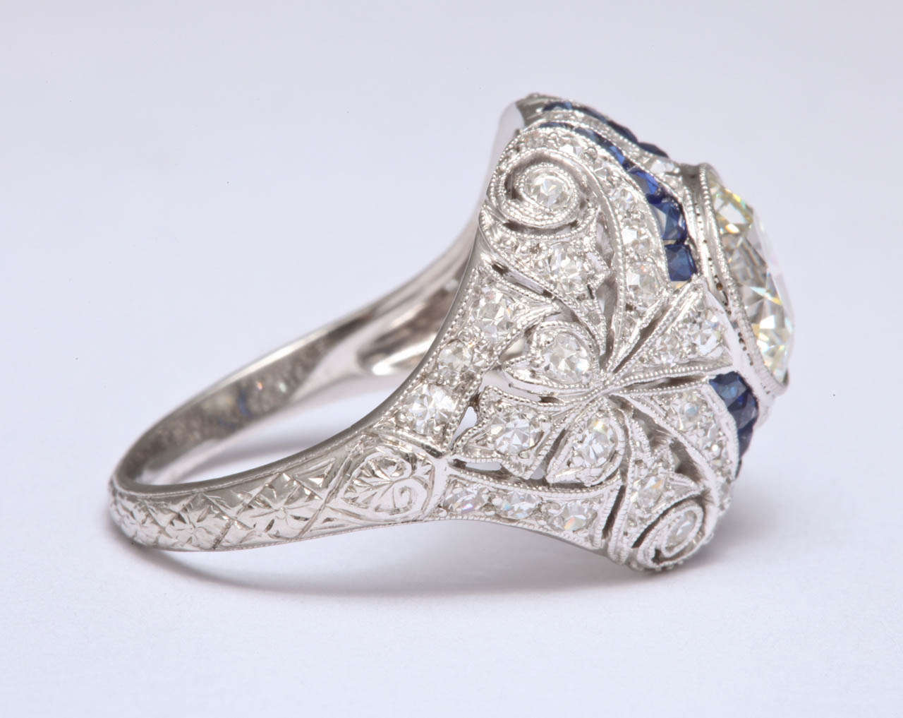 Women's All Original Art Deco Sapphire & Diamond Ring For Sale