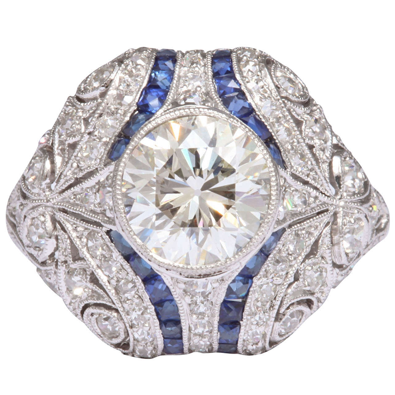 All Original Art Deco Sapphire & Diamond Ring For Sale