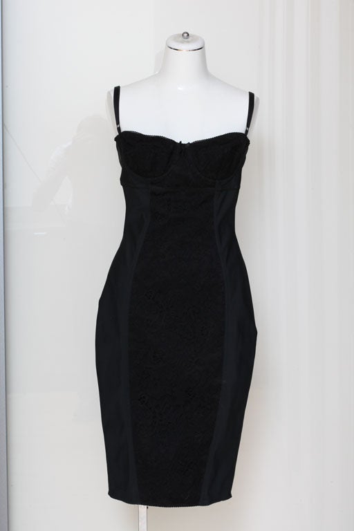 Dolce & Gabbana slip dress with lace insert in black.