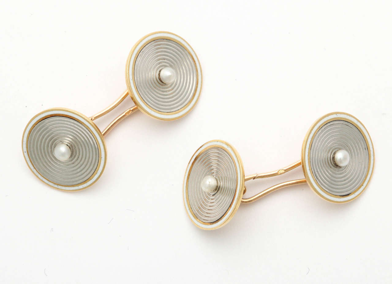 Bead French Pearl Two Color 18k Gold Cufflinks, Paris, 1960s For Sale