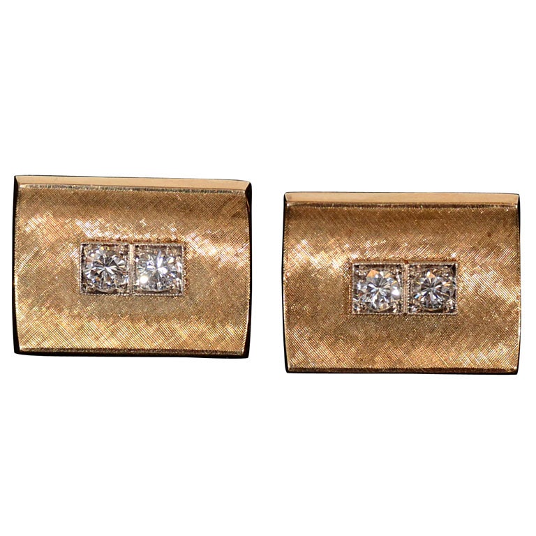Pair of Gold Cufflinks with Diamonds For Sale