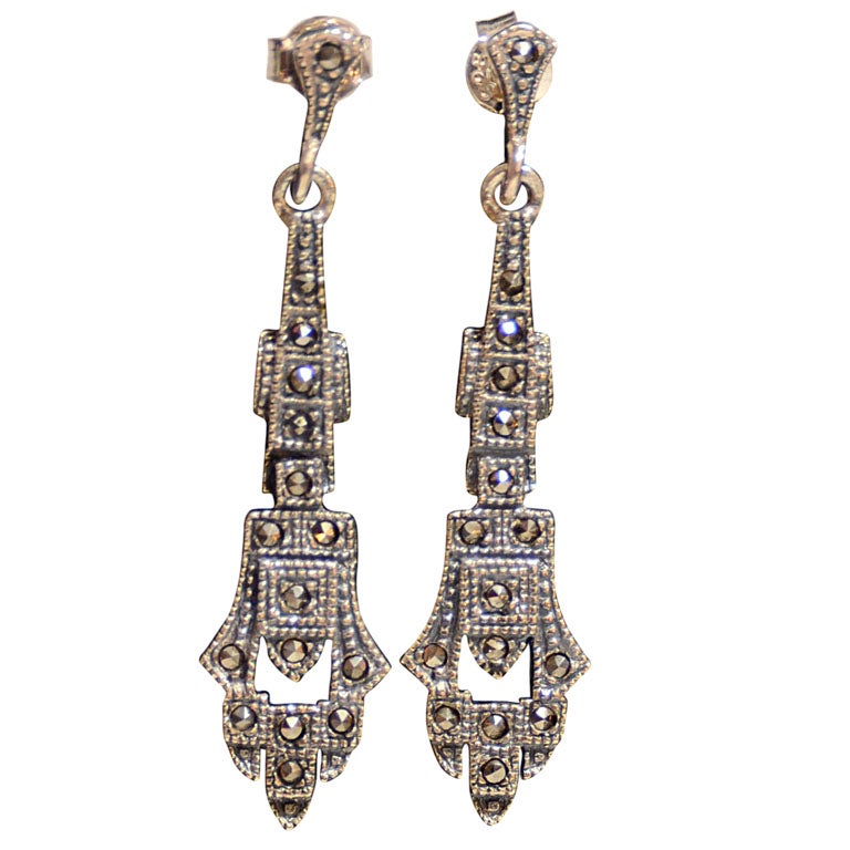 Pair of  Art Deco Sterling and Marcasite Earrings