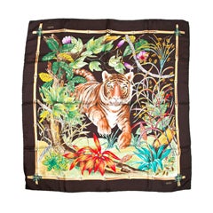 Brown Silk Scarf with Tiger Motif Presented by Gail Geibel