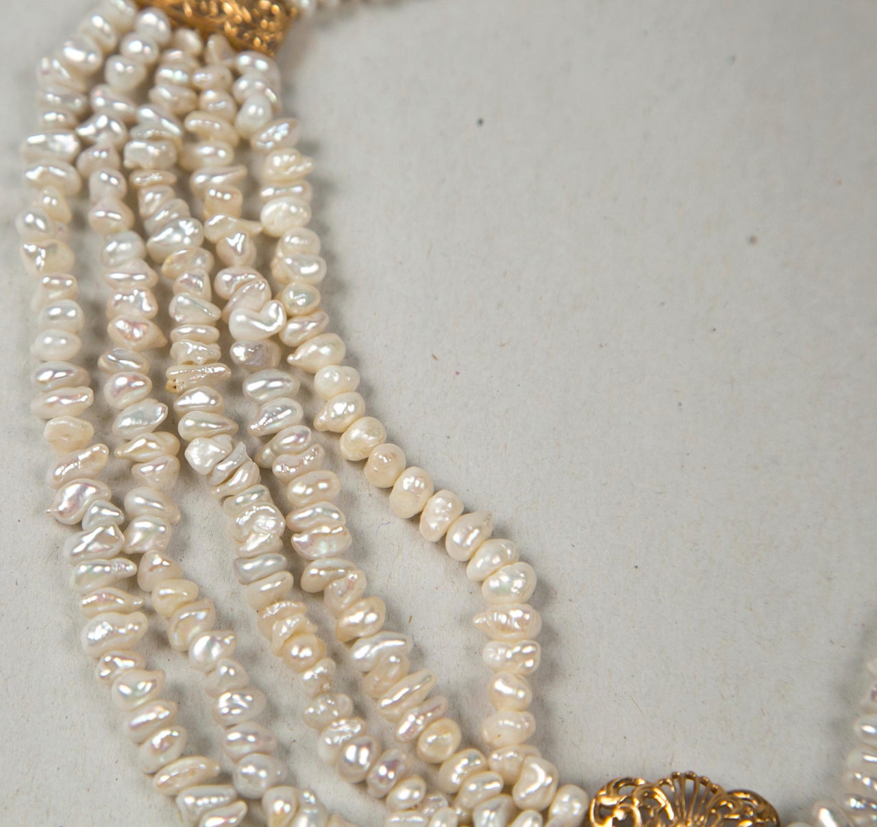 Victorian Style Five Strand Baroque Pearl Festoon Necklace Presented by Kate Wang In Excellent Condition In St.amford, CT