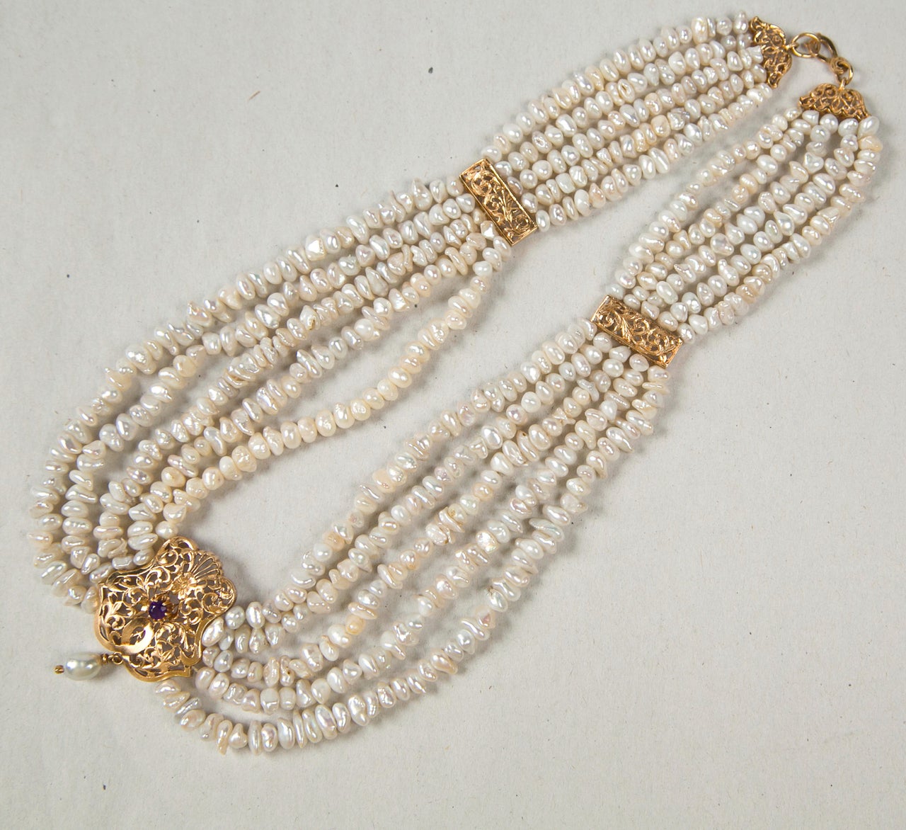 Victorian Style Five Strand Baroque Pearl Festoon Necklace Presented by