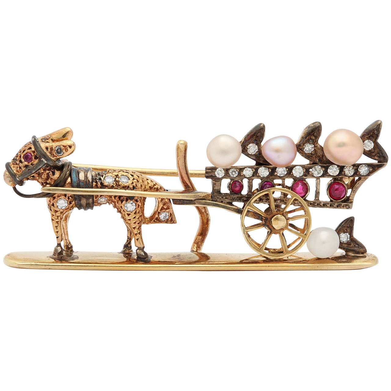 Whimsical Donkey and Cart Brooch