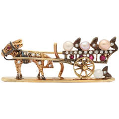 Vintage Whimsical Donkey and Cart Brooch