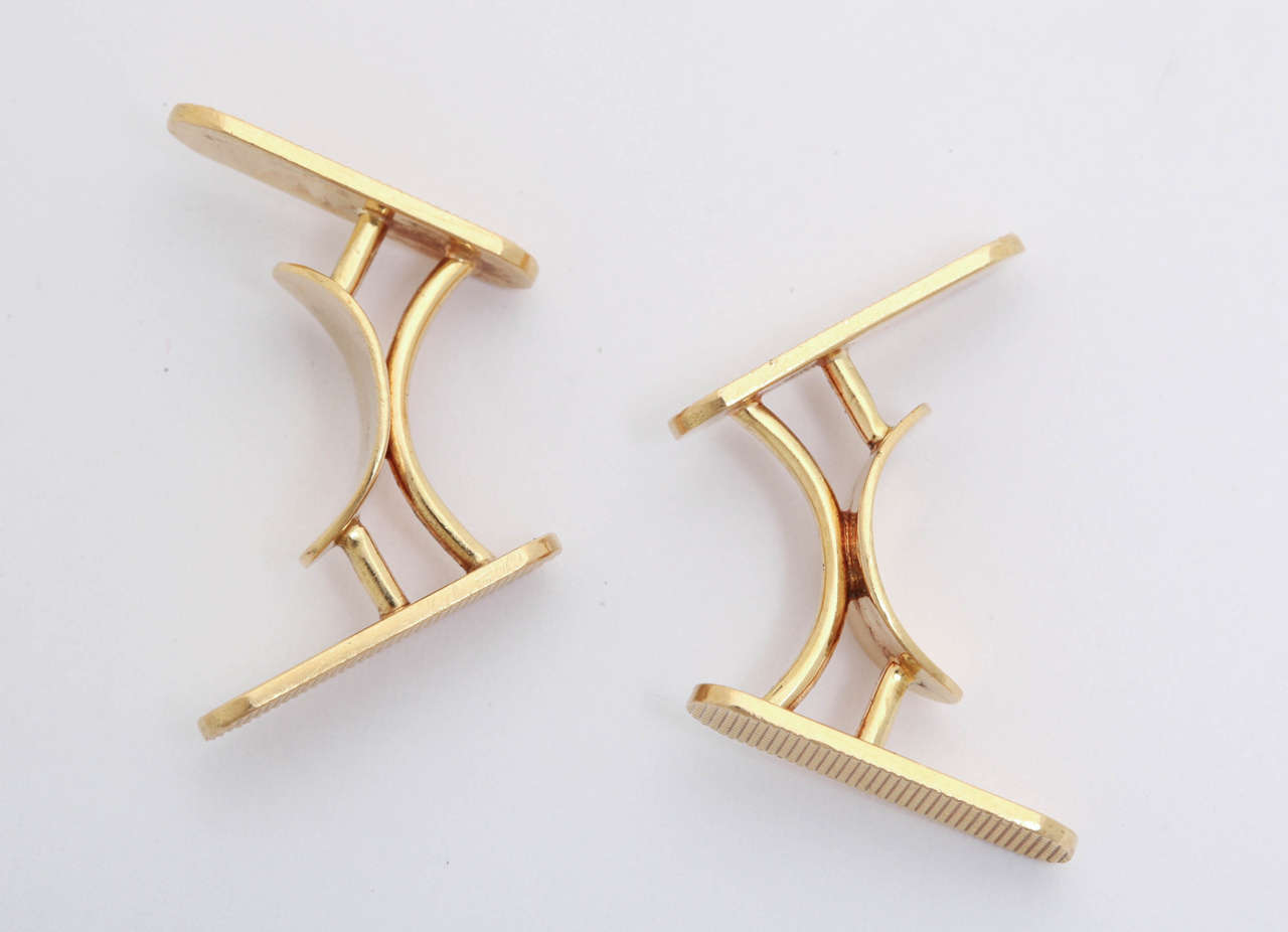 Hermes Paris Art Deco Gold Cufflinks In New Condition In New York, NY