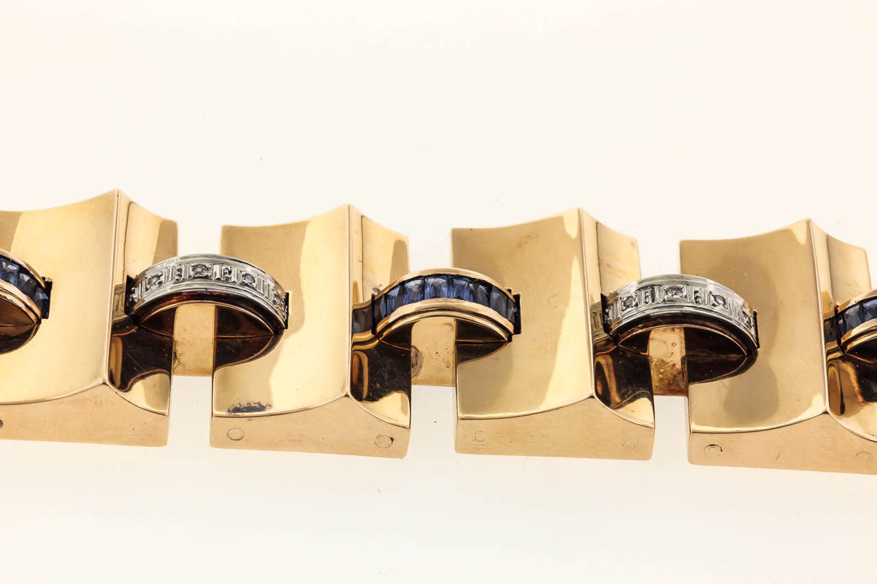 Women's Retro-Modern Sapphire Diamond Gold Link Bracelet