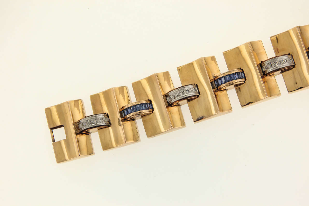 Retro-Modern Sapphire Diamond Gold Link Bracelet 3