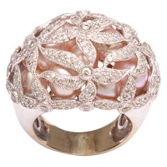 White Gold Diamond and Pearl Dome Ring