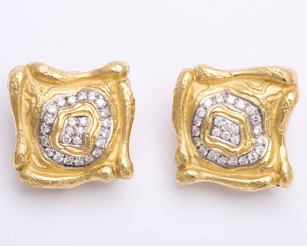 Gold And Diamond Pin and Clip Earrings For Sale 1