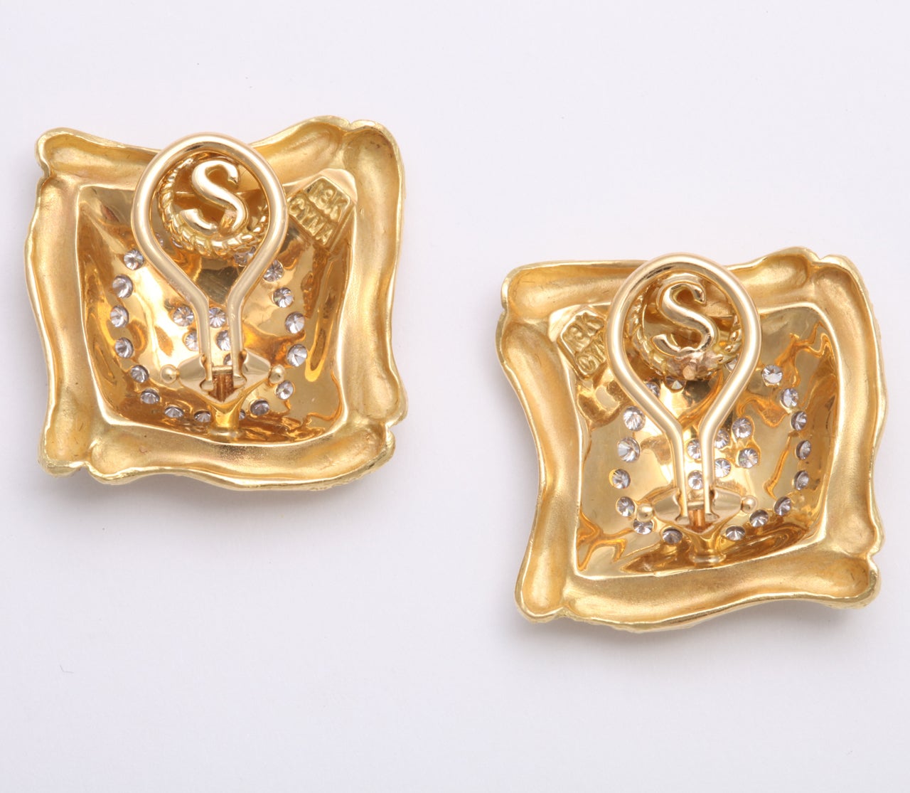 Gold And Diamond Pin and Clip Earrings For Sale 2