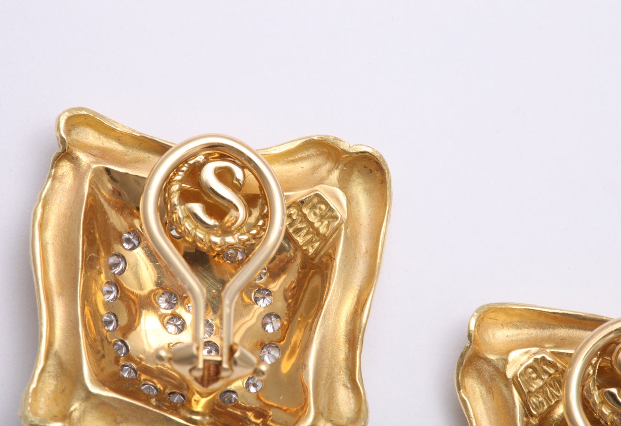 Gold And Diamond Pin and Clip Earrings For Sale 3