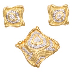 Gold And Diamond Pin and Clip Earrings