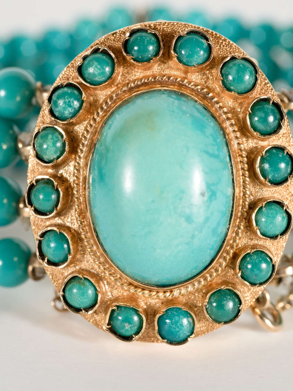 Late Victorian Antique  Four Strand Turquoise and Gold Bracelet