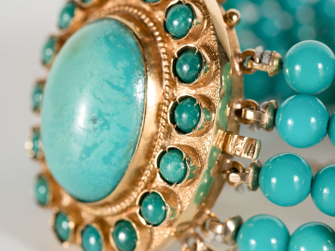 Antique  Four Strand Turquoise and Gold Bracelet In Excellent Condition In New York, NY