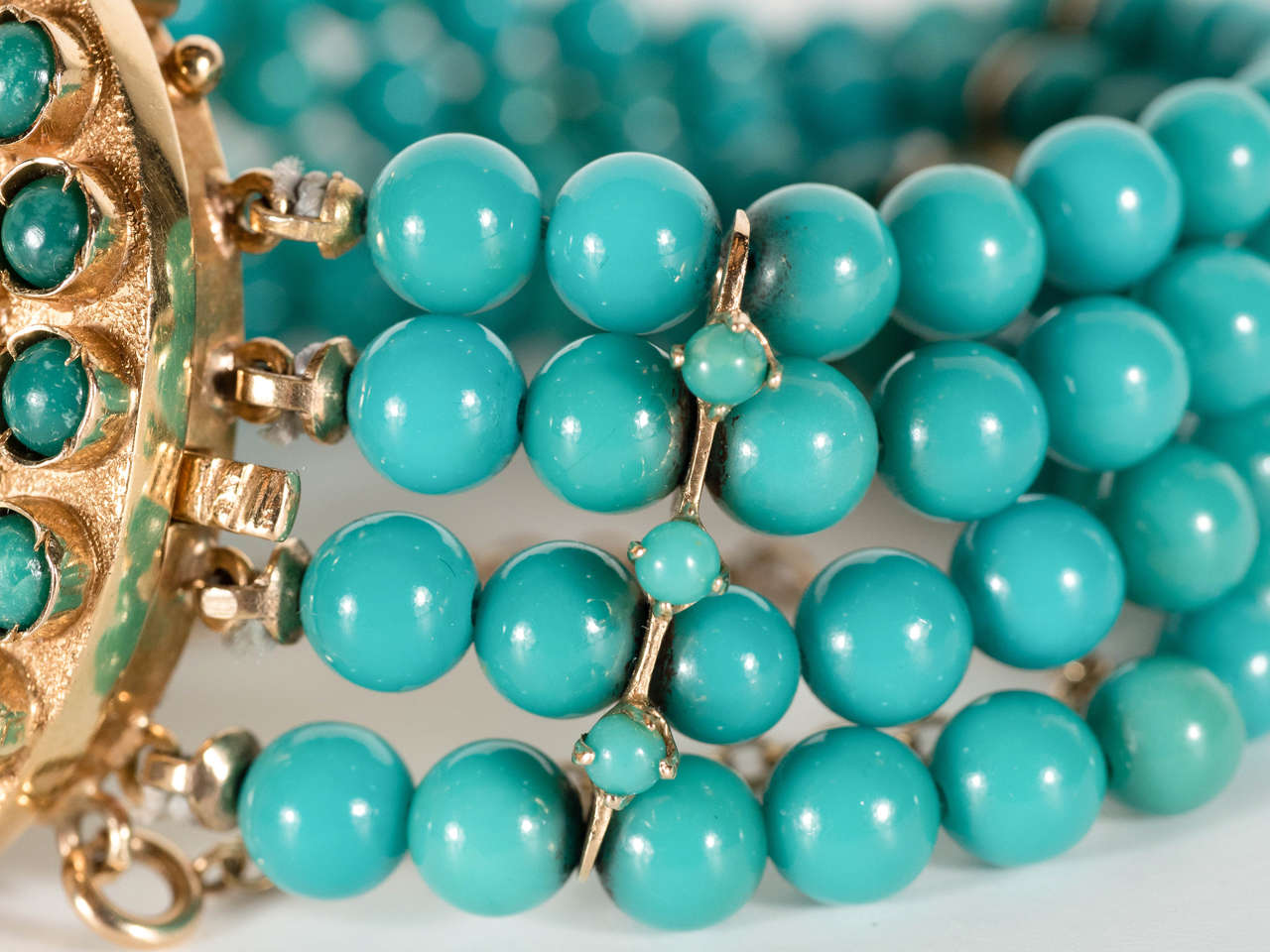 Women's Antique  Four Strand Turquoise and Gold Bracelet