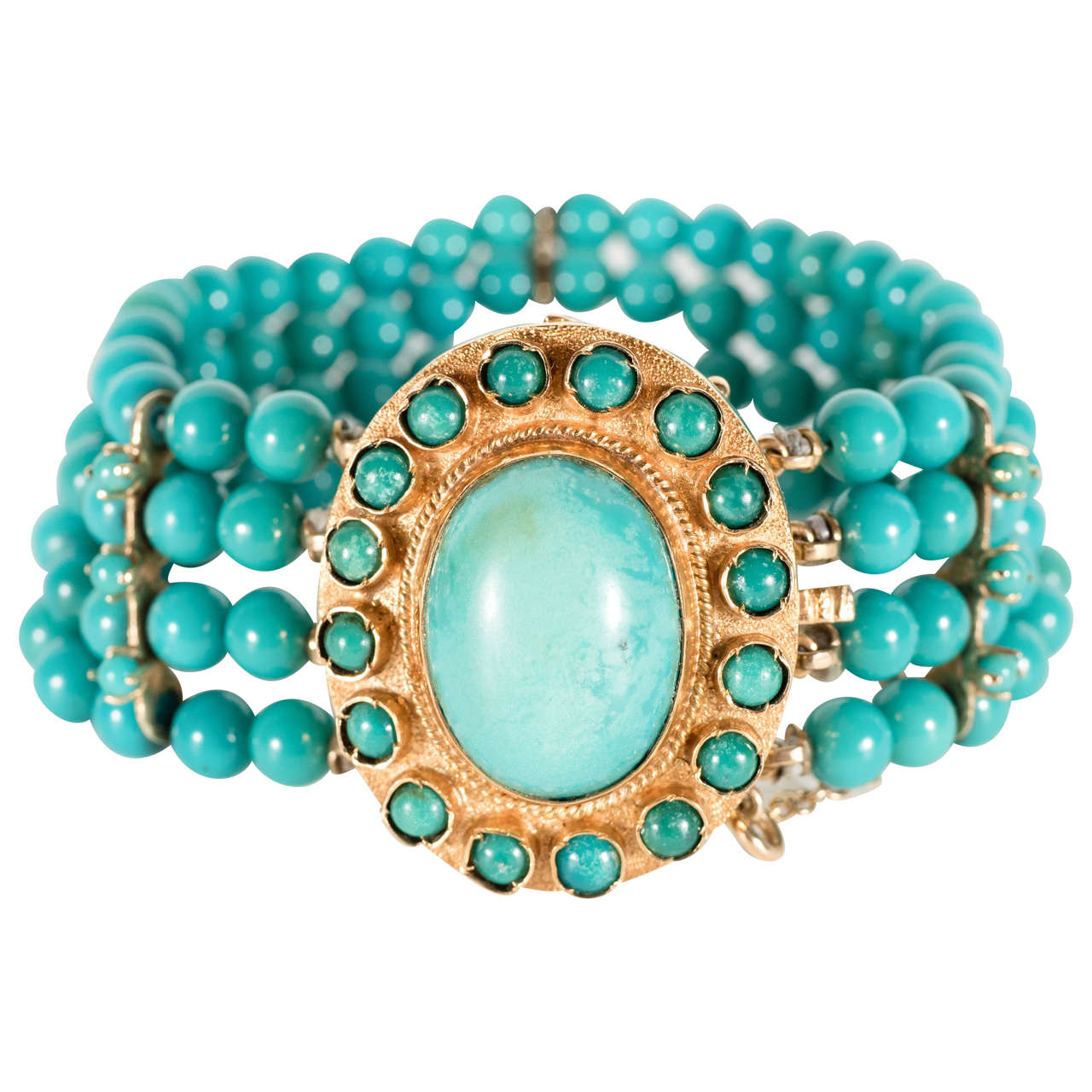 Antique  Four Strand Turquoise and Gold Bracelet